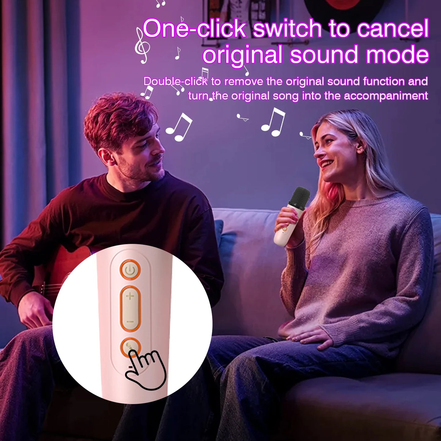 2 Microphones, Variable Pitch Bluetooth Karaoke Machine with PA Speaker System 2 Wireless Microphones Family Singing