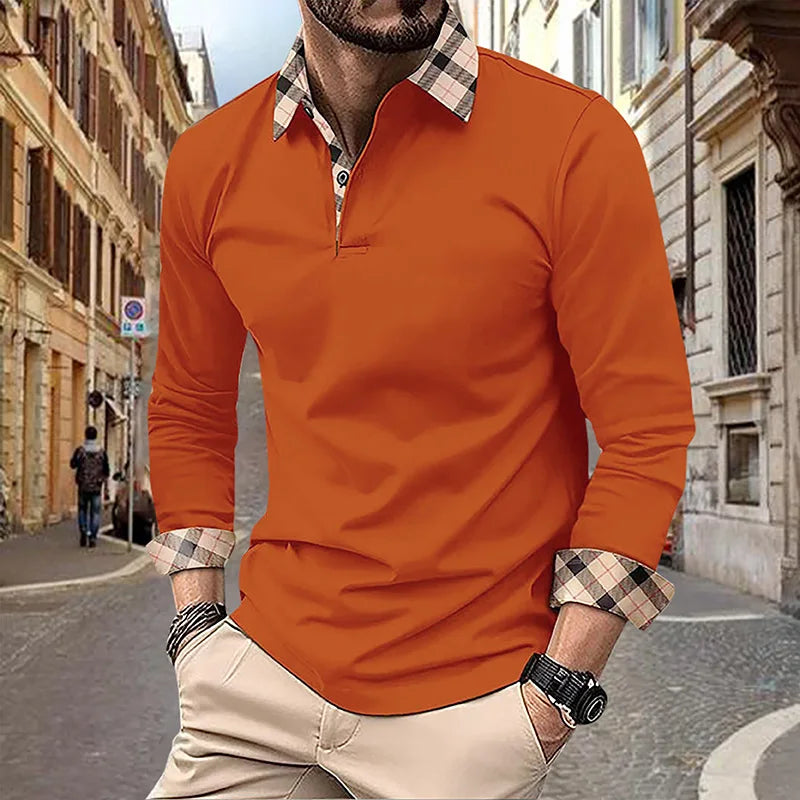 Spring and Autumn Men's Polo Shirt Lapel Pocket T-shirt Men's Business Casual Long sleeved European and American Plus Size