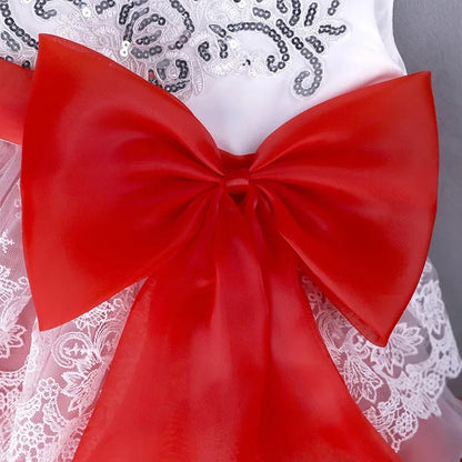 Flower Girl Wedding Dress Girls Princess Dress Tulle Lace Sleeveless Pleated Robe Bow Belt Formal Pageant Bridesmaid Cloth