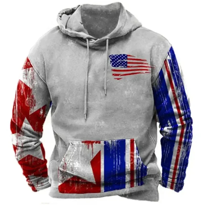 Fashionable American Flag Printed Men's Hoodie Trendy Harajuku Retro Clothing Spring and Autumn New Hoodie Sportswear