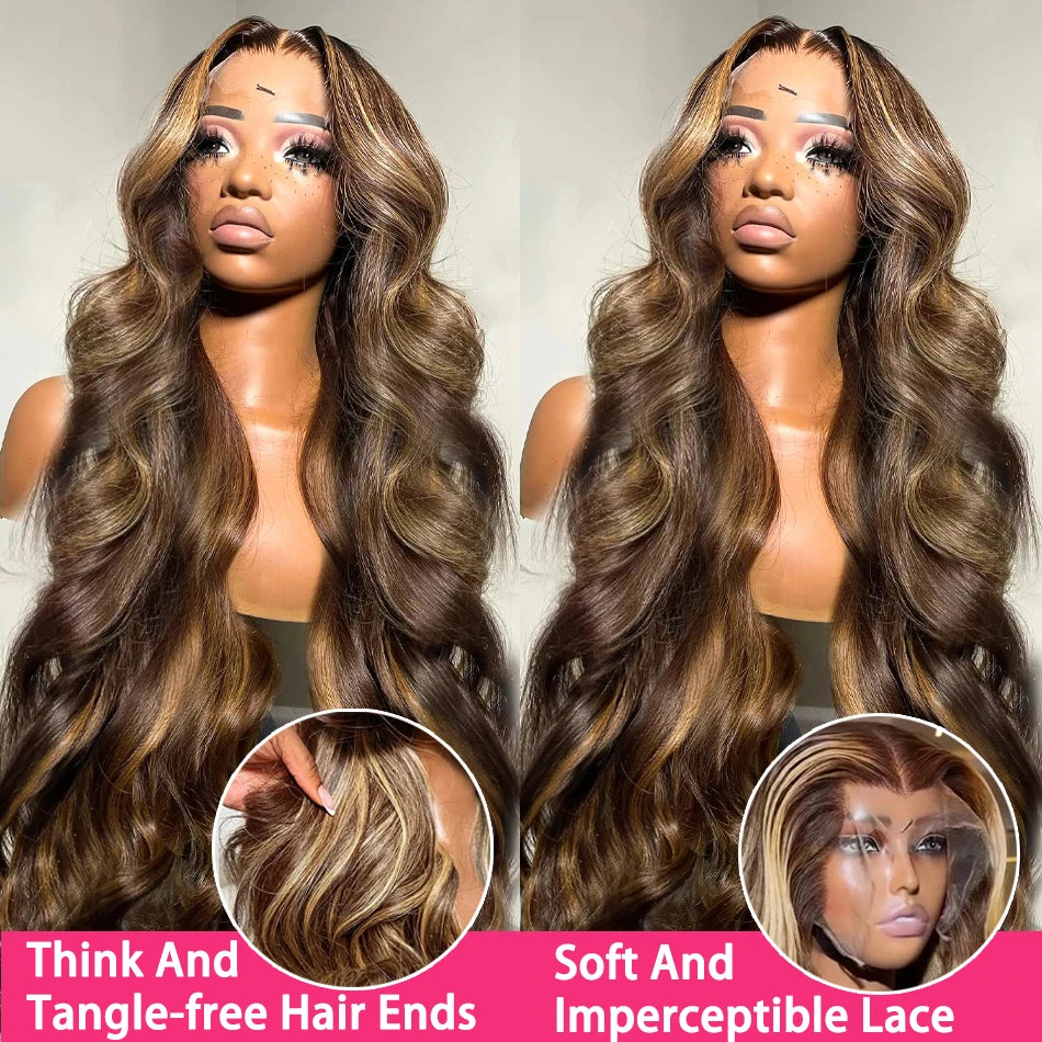 P427 Highlight 13×6 HD Lace Front Wigs Body Wave Ombre Brazilian Wigs 13×4 Pre Plucked Transparent Lace Frontal Wigs For Women