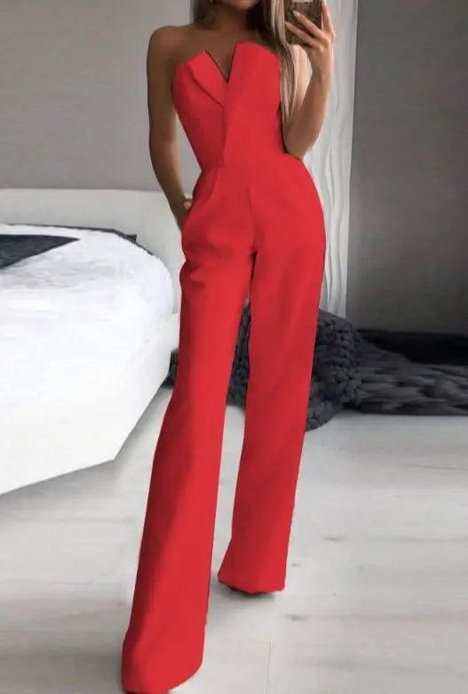 Jumpsuits for Women Jumpsuits Sexy Strapless Slim Office Lady  Elegant Chic Sleeveless Black White Red Casual Romper Bodysuit