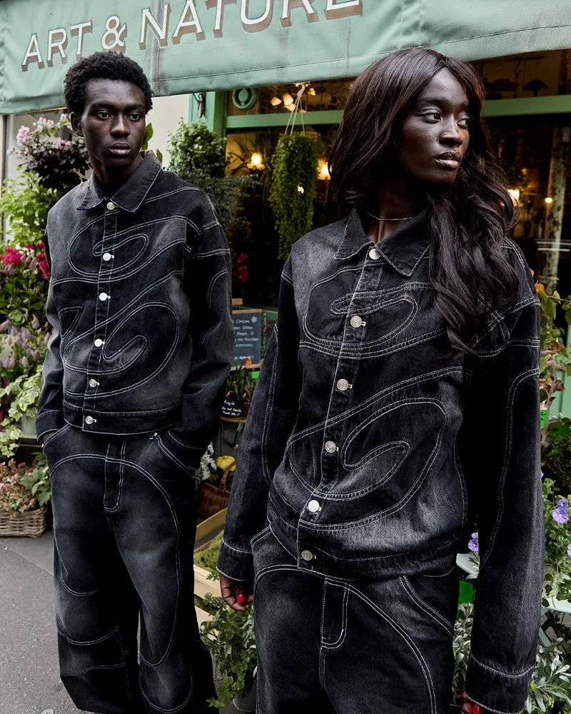 New Retro Striped Embroidery Fashion Loose Men Suit Street Hip Hop Harajuku Y2K Casual Oversized Single Breasted Jacket