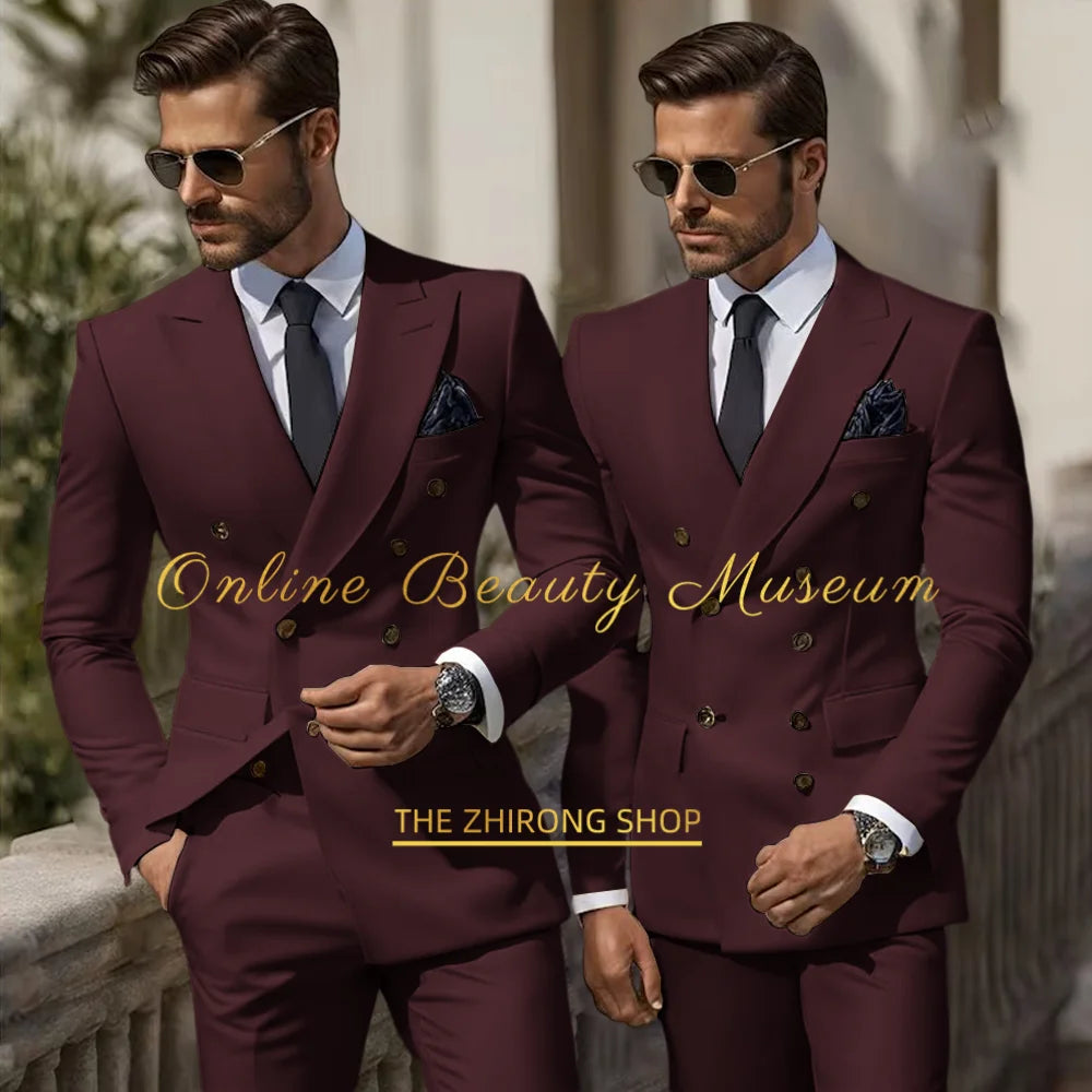Formal Elegant Stylish Ivory Double Breasted 2 Piece Wedding Suits for Men, Classic Tuxedo Bespoke For Groom Prom Party Dress
