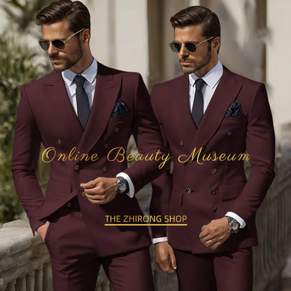 Formal Elegant Stylish Ivory Double Breasted 2 Piece Wedding Suits for Men, Classic Tuxedo Bespoke For Groom Prom Party Dress