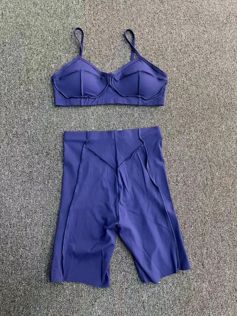 Yoga Fitness Sports Sets High Waist Hip-lifting Shorts Open Back Bra Suit Casual Running Workout Gym Leggings Sexy Set for Women