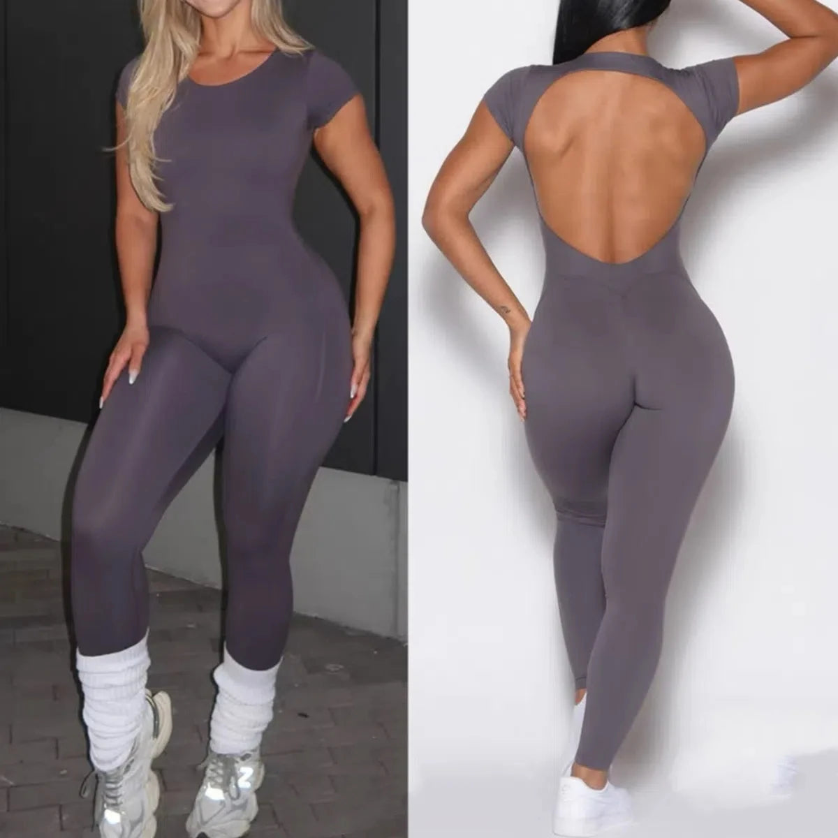 One-Piece Pad Jumpsuit for Women Workout Clothing Sports Bodysuit Open Back Yoga Sets Gym Tracksuits Activewear