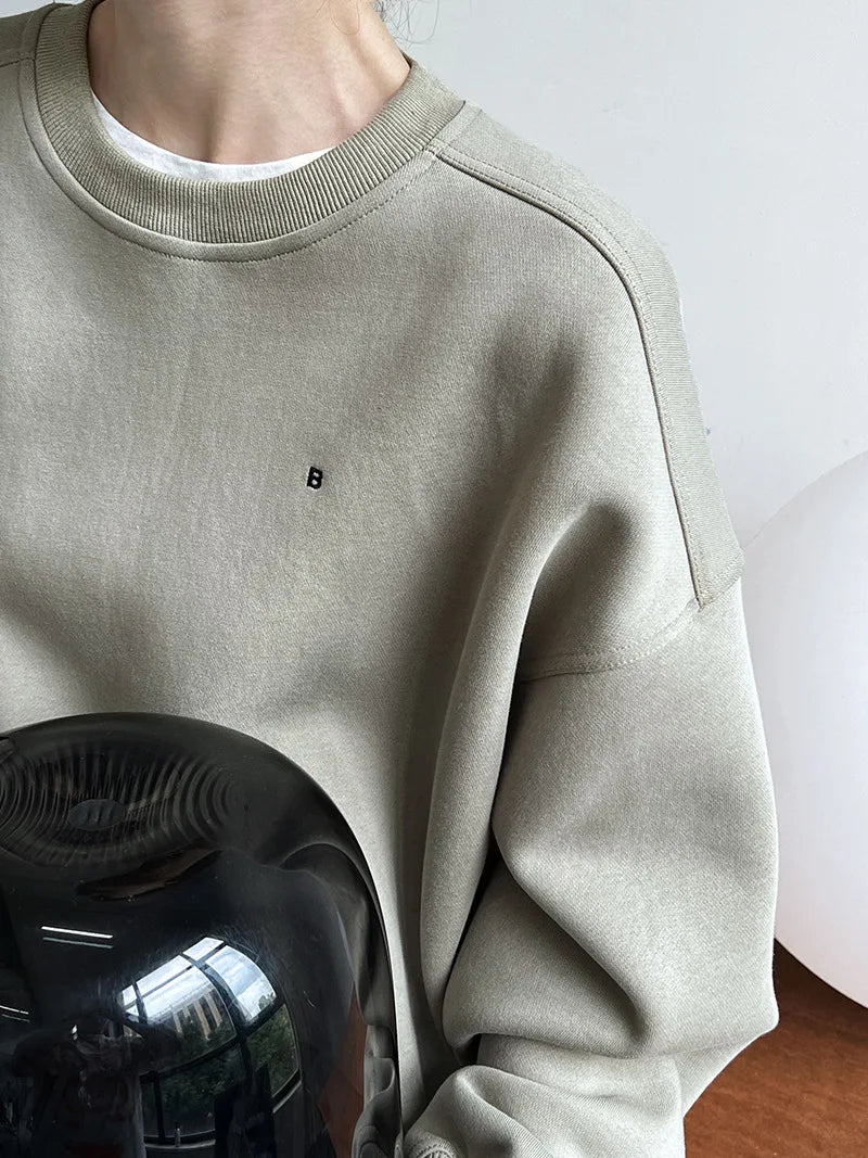 NS Pure Color Lazy Loose BF Hoodie Women's Simple Shape Sweatshirt Long Sleeve Letter Embroidery Top Casual Style Cotton Blend