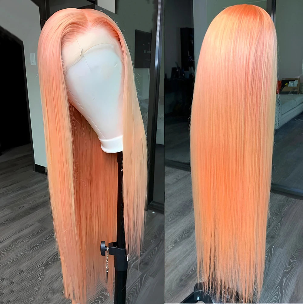 Light Orange Synthetic Lace Front Wig Long Straight Hair Natural Hairline Glueless Wigs For Women Daily Wear Cosplay Orange Wigs