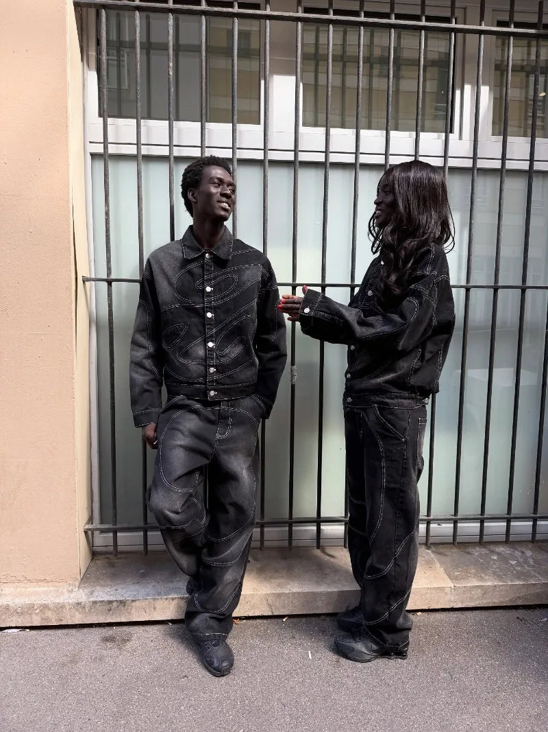 New Retro Striped Embroidery Fashion Loose Men Suit Street Hip Hop Harajuku Y2K Casual Oversized Single Breasted Jacket