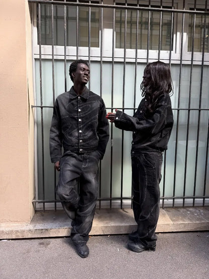 New Retro Striped Embroidery Fashion Loose Men Suit Street Hip Hop Harajuku Y2K Casual Oversized Single Breasted Jacket