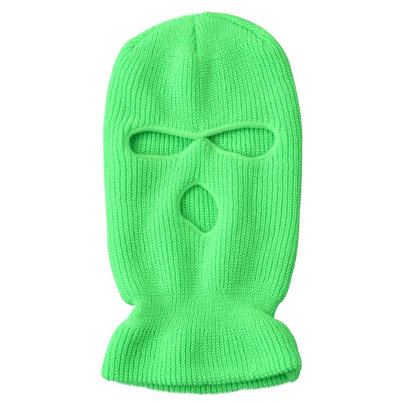 Windproof Full Face Knit Hats Custom SkiMask Men Warm Wool Balaclava embroidery Winter hats Knitted 3 Holes Ski Mask