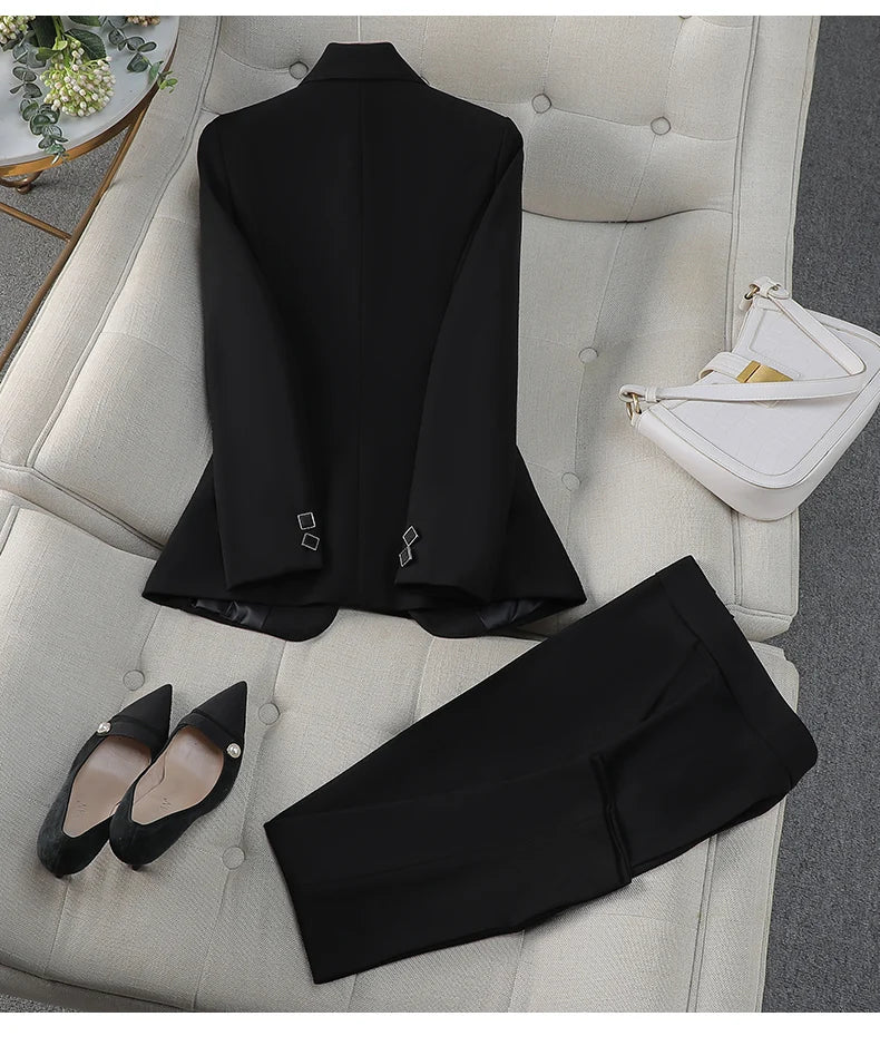 Autumn Winter Women Pant Suit Office Ladies Female Business Work Wear 2 Piece Set Formal Blazer Jacket And Trouser