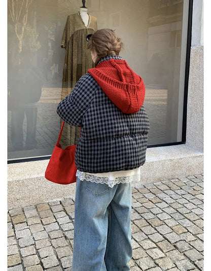 MEXZT Short Plaid Parkas Women Streetwear Stand Collar Puffer Jacket Winter Korean Down Coats Fashion Cotton Padded Outerwears