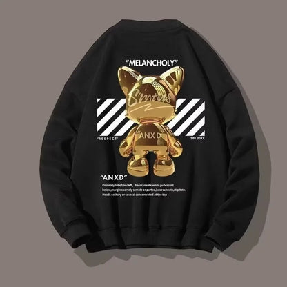 【M-8XL Sweatshirts】Men Oversized Sweatshirt Fashion Loose American Fashion Cat Ornaments Print Long Sleeve Couple Clothes
