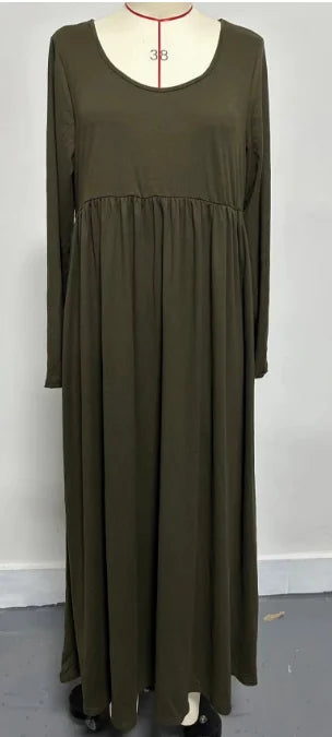 Plus Size  Europe and the United States  Fall and Winter Fashion Casual Solid Color Crew Neck Long Sleeve Dress