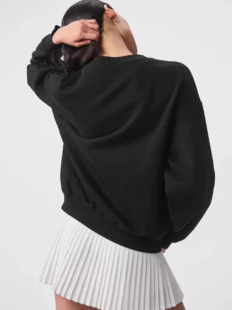 Fashion Loose Casual O-Neck Sports Hoodies Autumn Coffee Women's Sweatshirts Classic Cotton Pullovers Long Sleeves Top Women