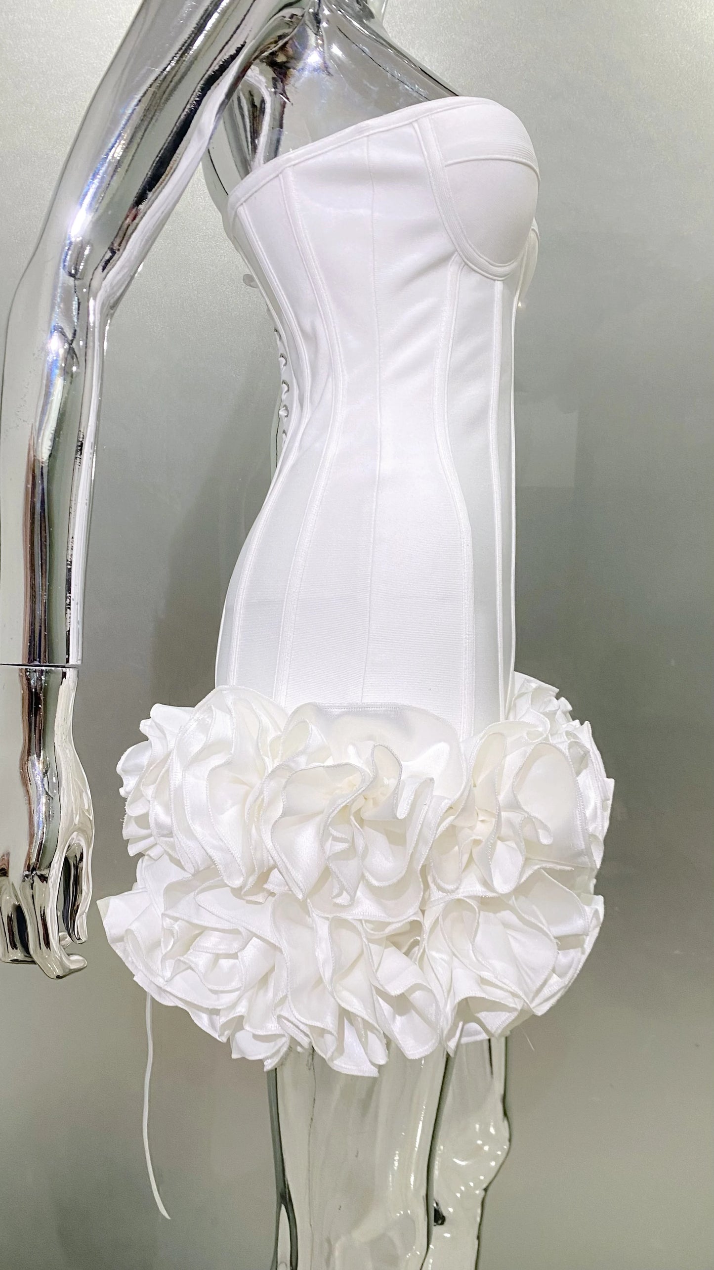 Stereoscopic Flowers Back Laceing Strapless Red Bandage Mini Evening Dress Sweet Woman Birthday Party Dress Performance costume