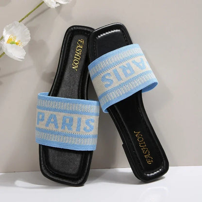 Fashionable Classic Simplicity Sandals Slides Women New Slippers Cloth Cover Letter Outdoor Casual Flat Bottom Slippers Women