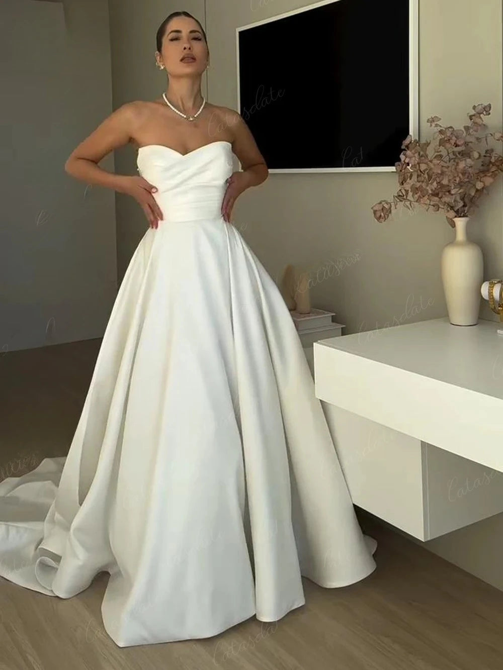 Satin Wedding Dresses Woman Evening Elegant Party Dresses for Women Luxury Woman Party Dress Elegant Dress Prom Gown Formal