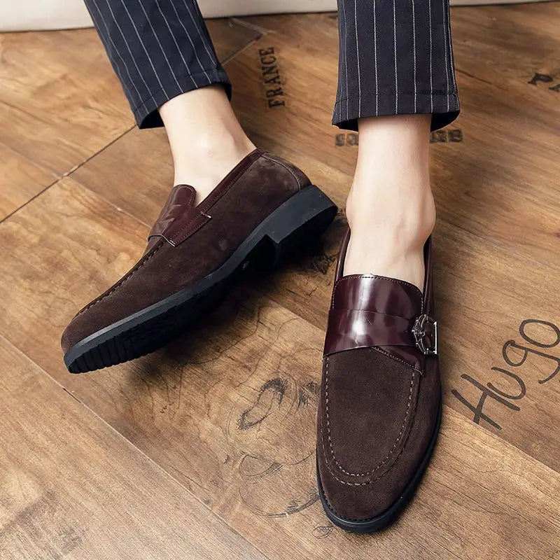 Suede Man Casual Shoe Flat Pointed Toe Office Loafers Height Increasing Leather Shoes For Men 2025 New Arrivals Luxury Sale