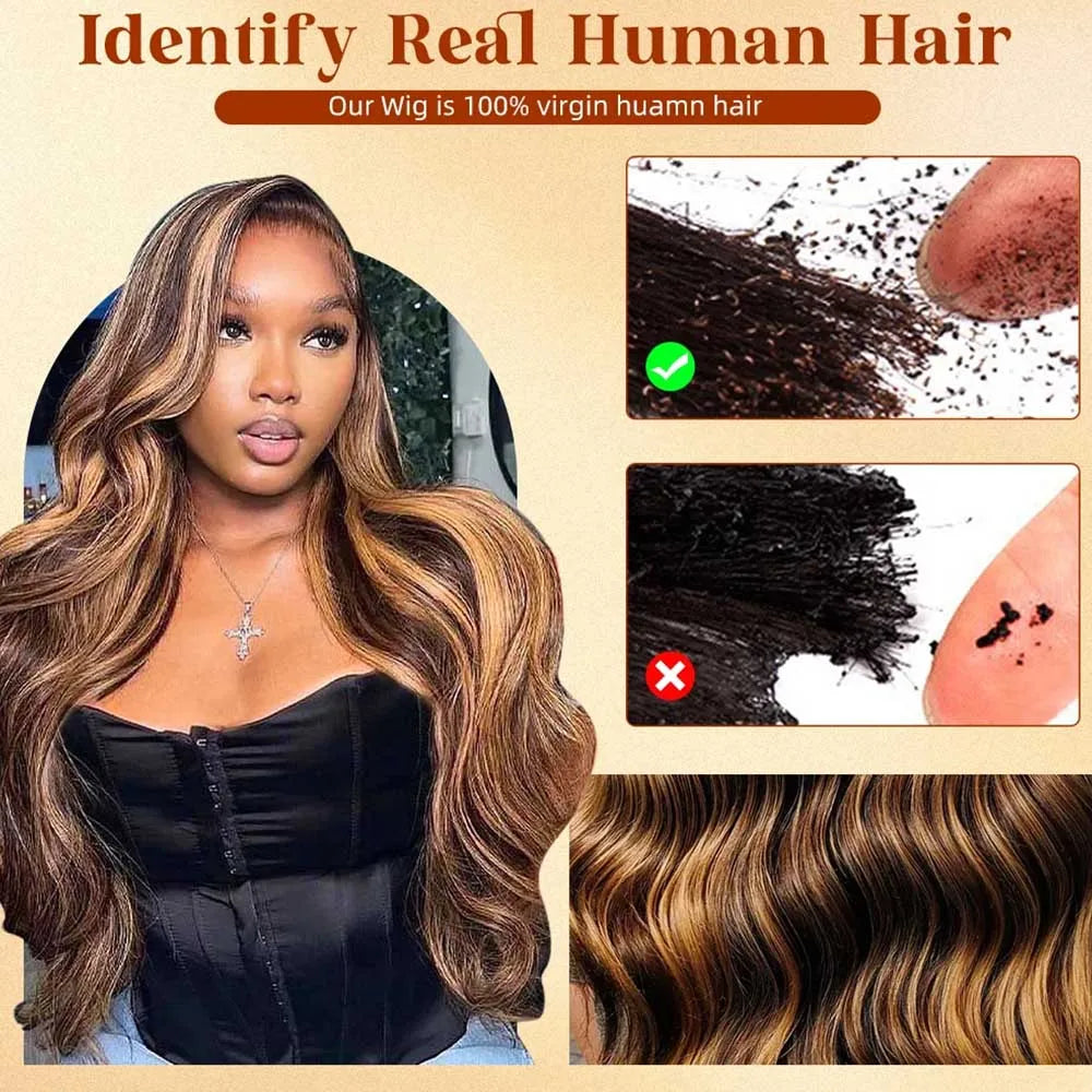 Highlight Ombre Body Wave Lace Front Wig Human Hair 13x4 13X6 4/27 Honey Blonde Lace Frontal Wigs Pre Plucked 200 Density
