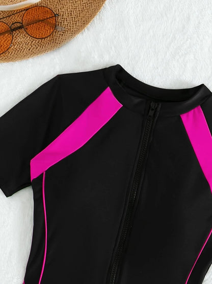 Short Sleeve Surfing Swimsuit 2025 Slim Bodysuit Swimwear Women One Pieces Rashguard Diving Clothes Bathing Swimming Swim Suit