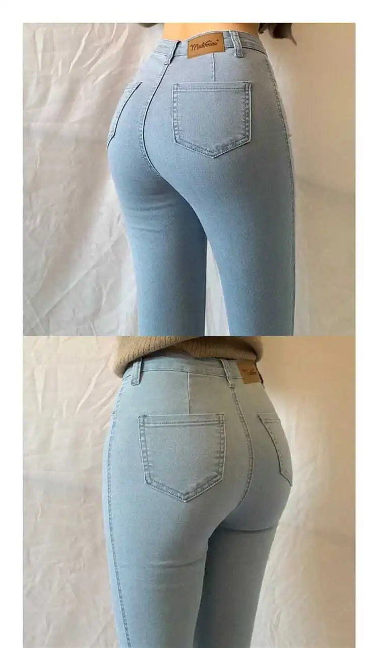 Women's Casual Simplicity Solid Color High Waist Ninth Pants Women Clothes Office Lady All-match Fashionable Jeans Trouser