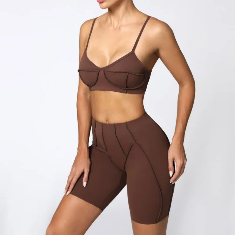 Yoga Fitness Sports Sets High Waist Hip-lifting Shorts Open Back Bra Suit Casual Running Workout Gym Leggings Sexy Set for Women