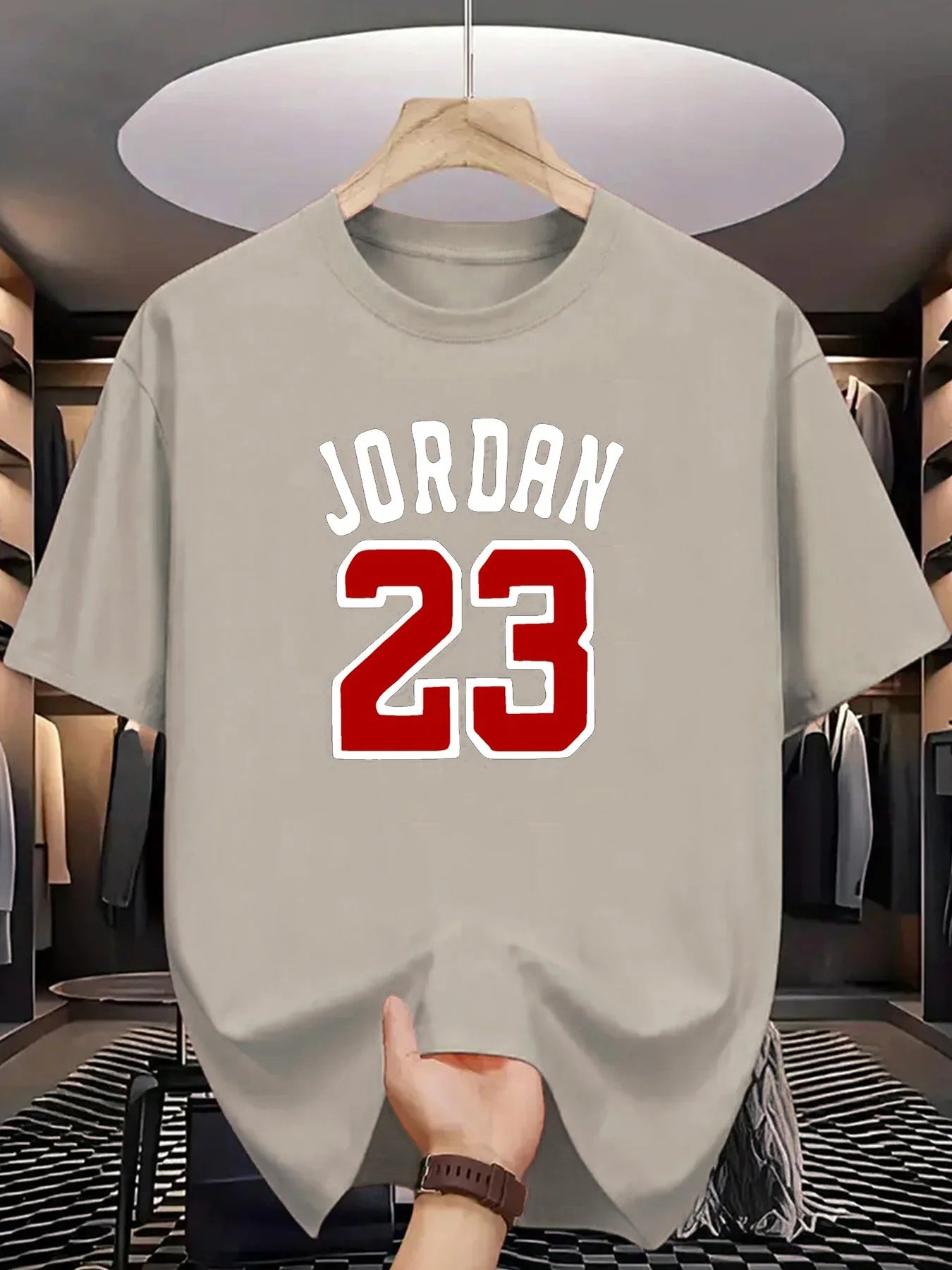 Men's summer 100 cotton fashionable casual loose plus size JORDAN 23 printed sports round neck short sleeved T-shirt top