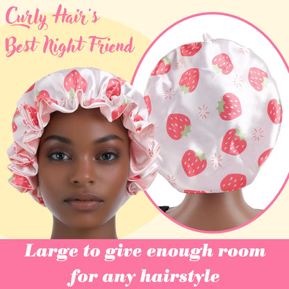 1 Piece Satin Silk Sleep Cap with Fruit Animal Print Double Layer Comfortable for Daily Use
