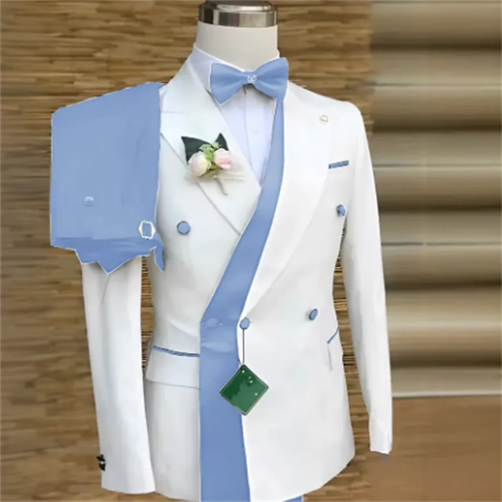 Bespoke Custom White Black Wedding Suit for Men New Design Slim Fit Groom Best Man Wedding Tuxedo Formal Prom Wear 2 Pieces Set