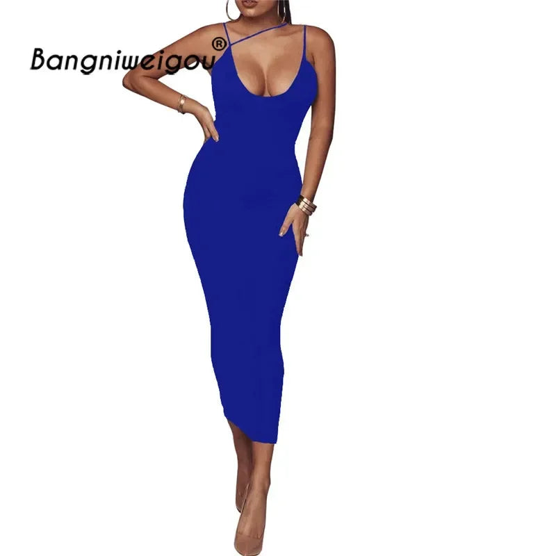 Sexy Night Club Backless Long Dress Yellow Women V Neck Spaghetti Strap Office Bandage Dress Classy Party Red Slim Dress Evening