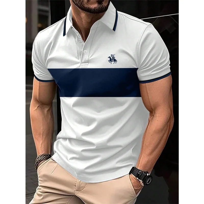 3D Print Striped Color Block Polo Shirt For Men Colorful Pattern T-Shirt Summer Casual Lapel Tops Loose Short Sleeve Street Tees