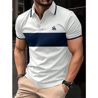 3D Print Striped Color Block Polo Shirt For Men Colorful Pattern T-Shirt Summer Casual Lapel Tops Loose Short Sleeve Street Tees