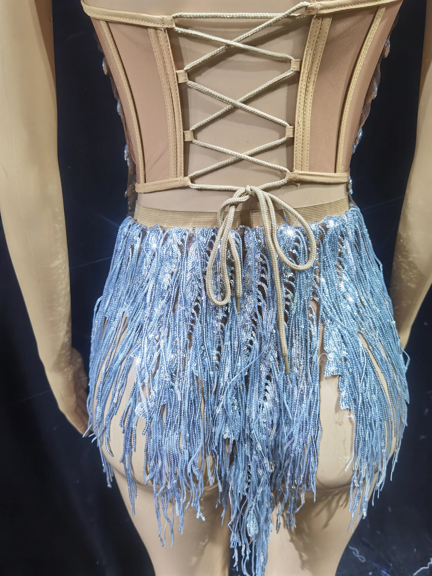 Luxurious Blue Diamond Sparkling Tassel Jazz Dance Performance Clothing Basketball Baby Performance Clothing Cheerleading Short