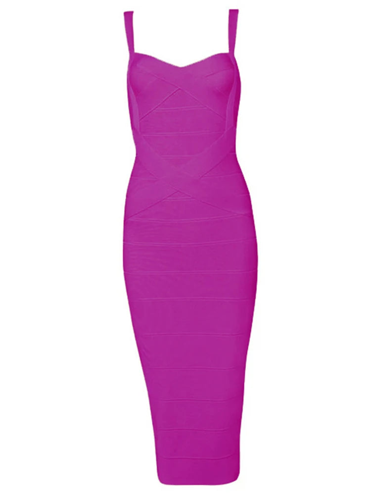 New 2026 Women Sexy Celebrity Midi Red White HL Elastic Bandage Dress Spaghetti Strap Club Bodycon Party Dress Wholesale HL434