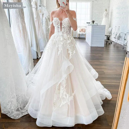 ZJ9378 Customized Classic Wedding Dresses For Brides 2024 layered Ruched Appliques Scoop Formal  Personalised For Women