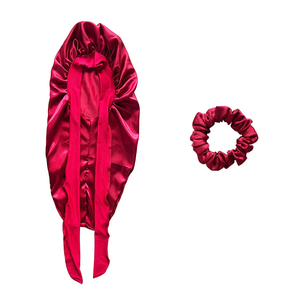 Women Bonnet Satin Sleeping Hat Long Tail Braid Hair Night Sleep Cap Head Cover Bonnets Shower Caps for Sauna Bathing Bonnet