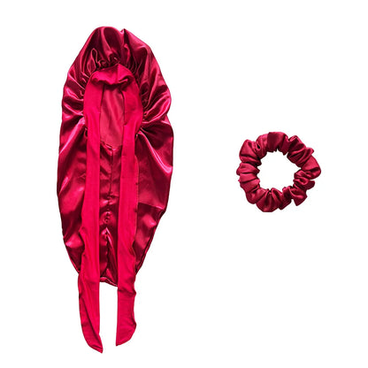 Women Bonnet Satin Sleeping Hat Long Tail Braid Hair Night Sleep Cap Head Cover Bonnets Shower Caps for Sauna Bathing Bonnet