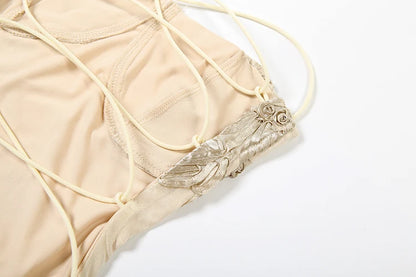 Nibber Elegant Flower Embroidery Maxi Dress Women Low-Neck Cross Bandage Backless Summer Street Trend Skinny Holiday Vestidos