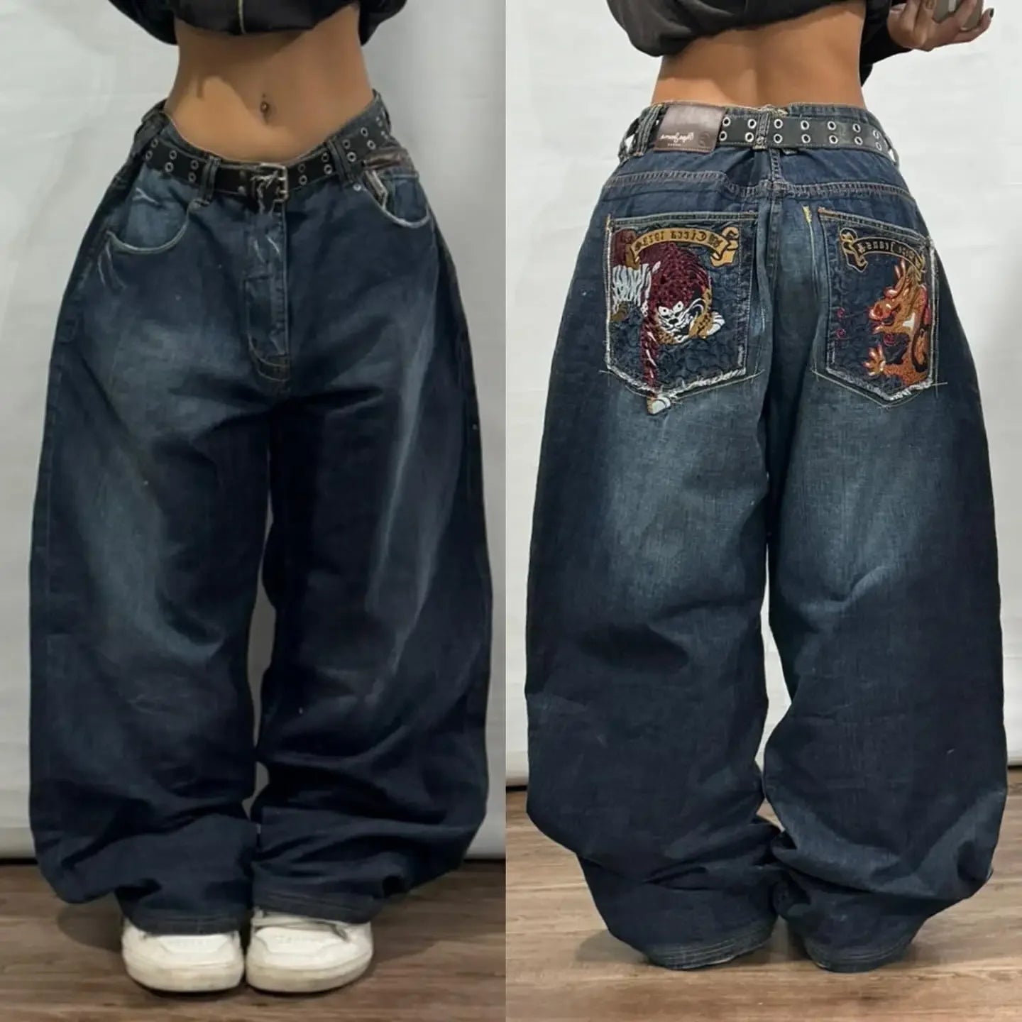 New American Street Retro Y2K Jeans Harajuku Hip Hop Light Blue Jeans For Men And Women Gothic High Waist Loose Denim Trousers