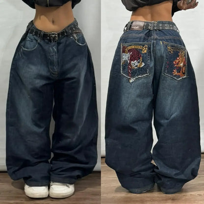 New American Street Retro Y2K Jeans Harajuku Hip Hop Light Blue Jeans For Men And Women Gothic High Waist Loose Denim Trousers