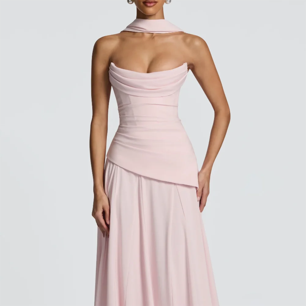 Wedding Guest Dresses for Women 2025 Strapless A Line Formal Party Gowns with Scarf Backless Long Evening Dress Customized