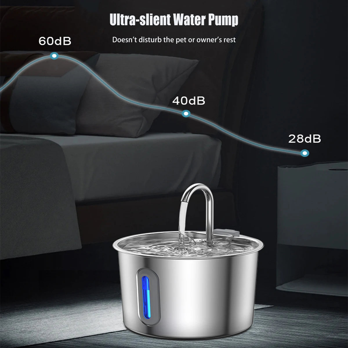 2.2L Stainless Steel Cat Water Fountain,Pet Water Dispenser With Filter,Dog Drinking Fountain For Cats,Ultra Quiet Water Pump