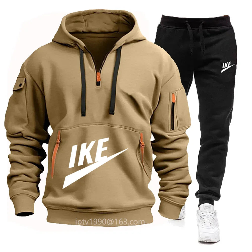 2025 new men's autumn and winter hoodie set fitness sports multi-zipper long-sleeved hooded jumper + 2 sets of casual pants