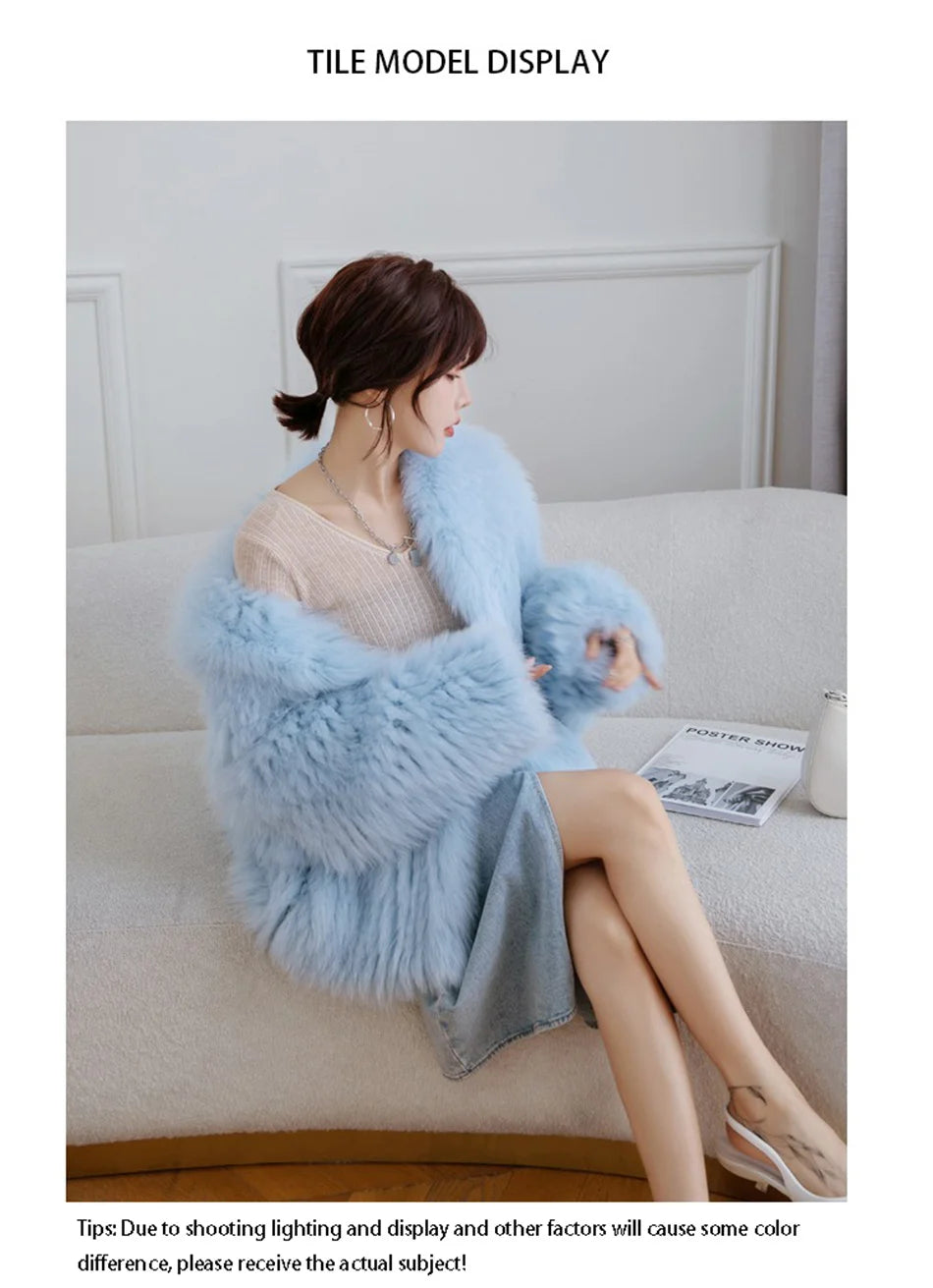 Fox Fur Coat Women's Winter Fashion Warm 100% Fox Fur Coat Hooded Long Sleeved Sweet Women's Luxury Designer Coat