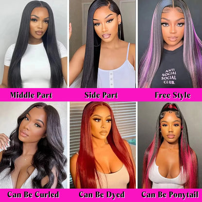Umi 13x4 HD bone straight Wig Transparent Lace Frontal wigs 220% 300% Density 100% real Remy Human Hair 8-16 Inch natural black