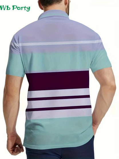 Striped Print Men's Shirts Fashion T shirt Men Simple Men's Clothing Lapel Shirts for Men Men's Clothing 2024 Mens Polo Shirts