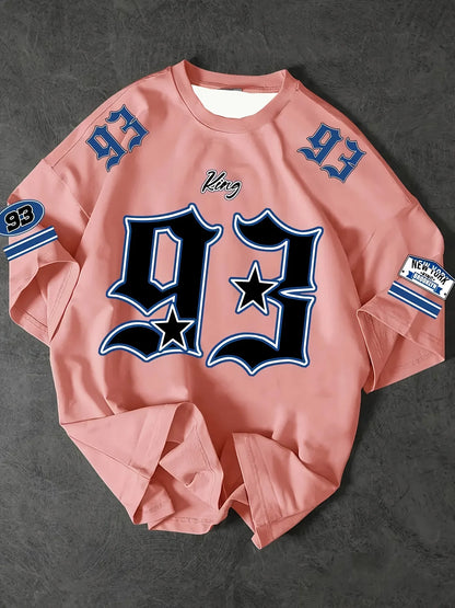 Men's casual round neck T-shirt with digital 93 print pattern is an ideal choice for gifting to family and friends